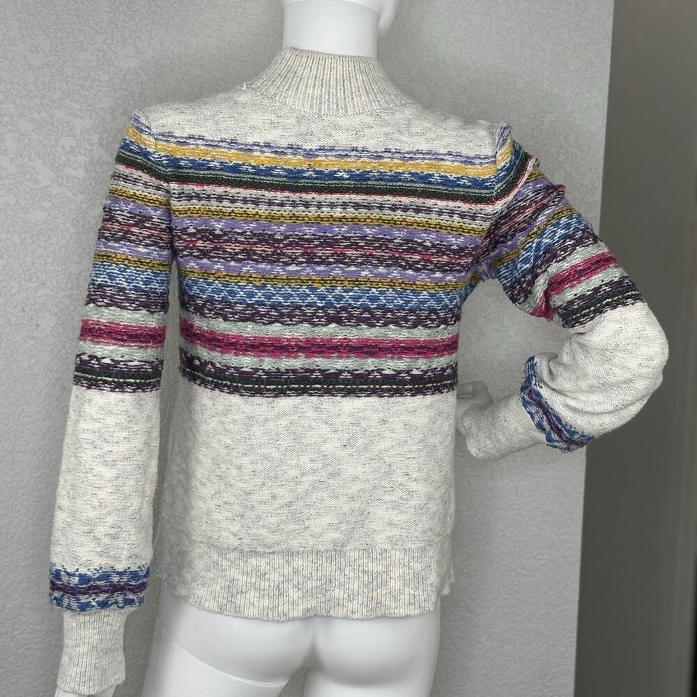 Abercrombie & Fitch Women’s Sweater Fairisle Mock Neck Bishop Slv Rainbow Size S - Picture 3 of 7